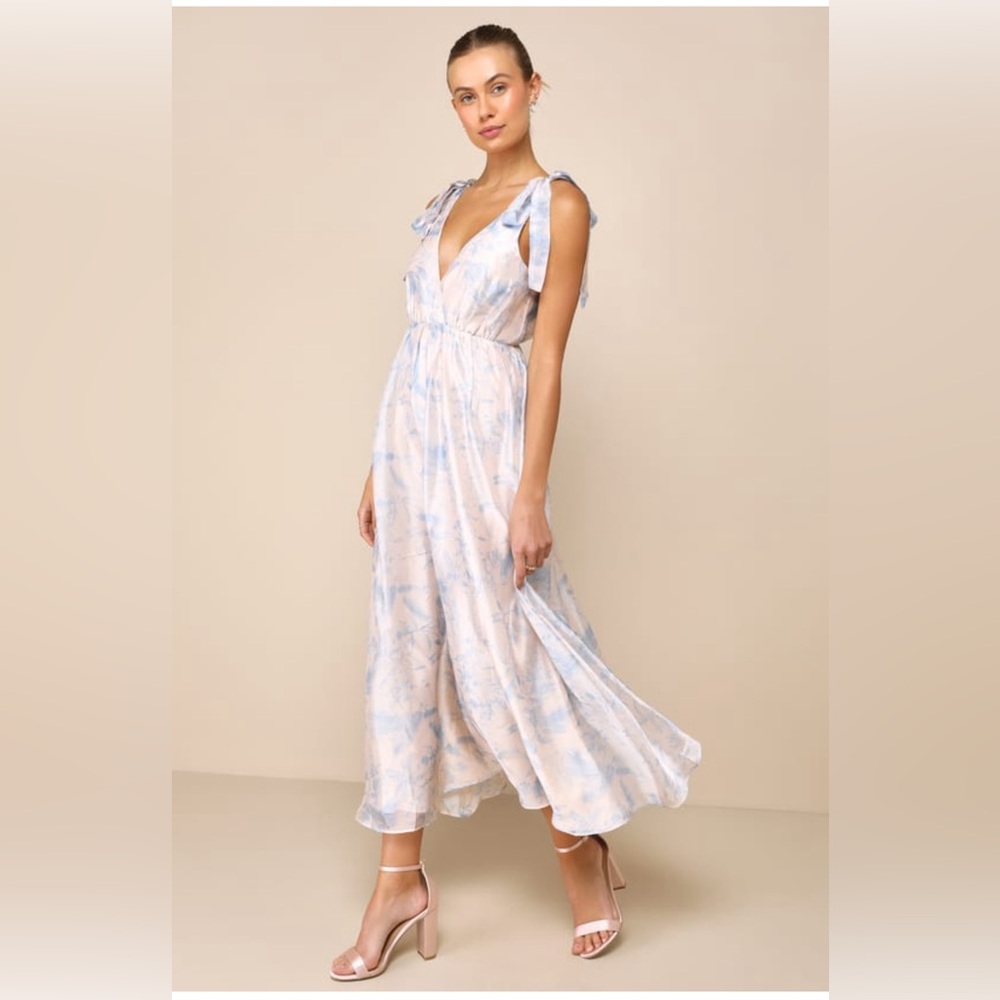 Charm blush and blue floral tie-strap maxi dress